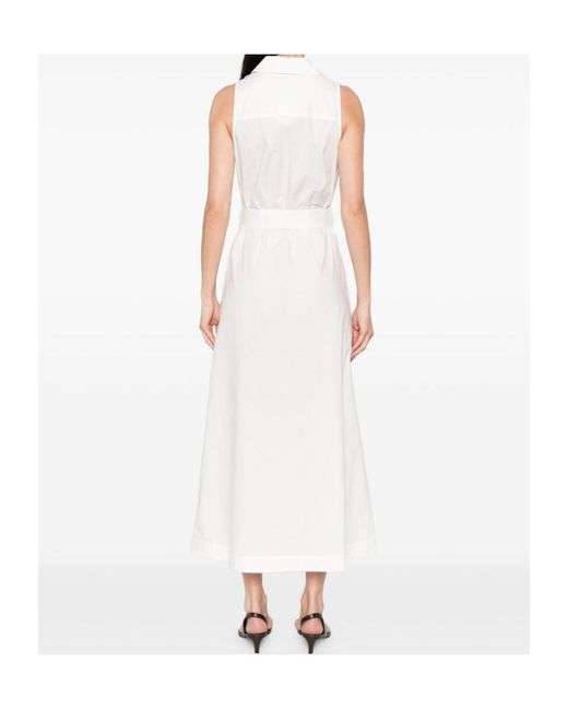 Woolrich White Sleeveless Tie-Waisted Dress