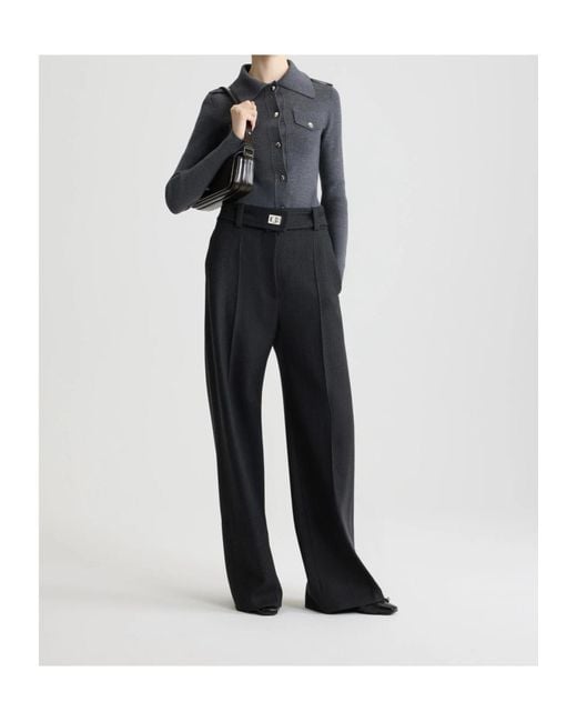 Patou Gray Ribbed Collared Cardigan