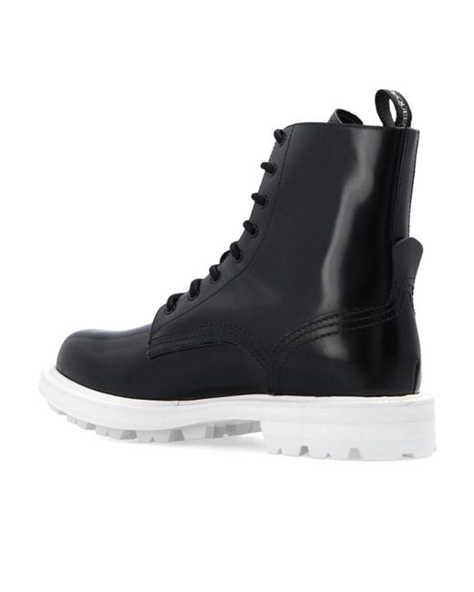 McQueen Black Patent-Leather Lace-Up Boots for men