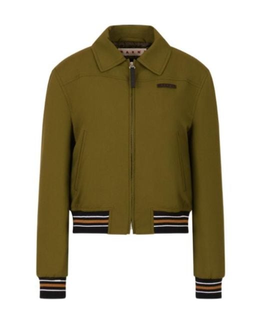 Marni Green Logo Patch Zipped Bomber Jacket