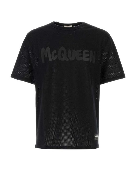 McQueen Black Logo Printed Crewneck T-Shirt for men