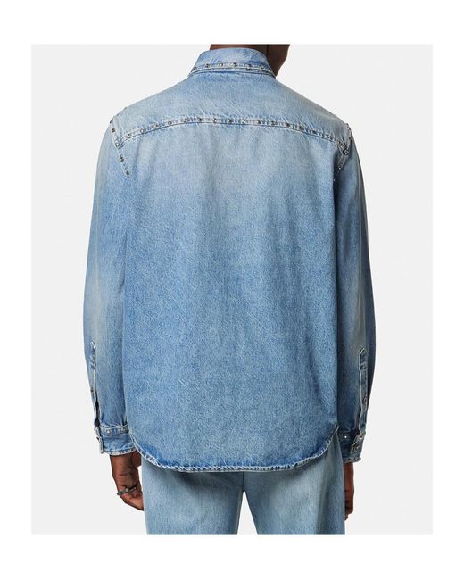 Versace Blue Embellished Denim Overshirt for men
