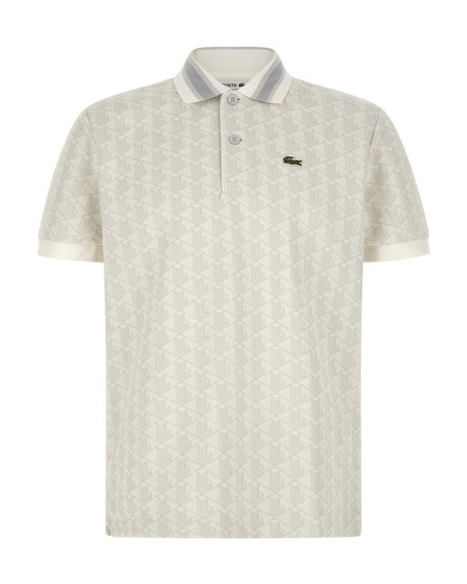 Lacoste White Paris Jacquard Monogram Polo Shirt for men