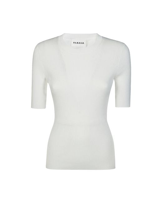 P.A.R.O.S.H. White Ribbed T-Shirt