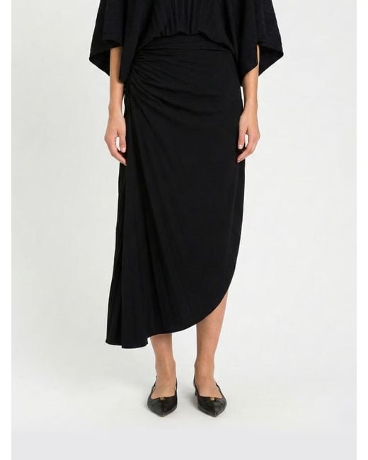 Twinset Black Gathered Slit Midi Skirt