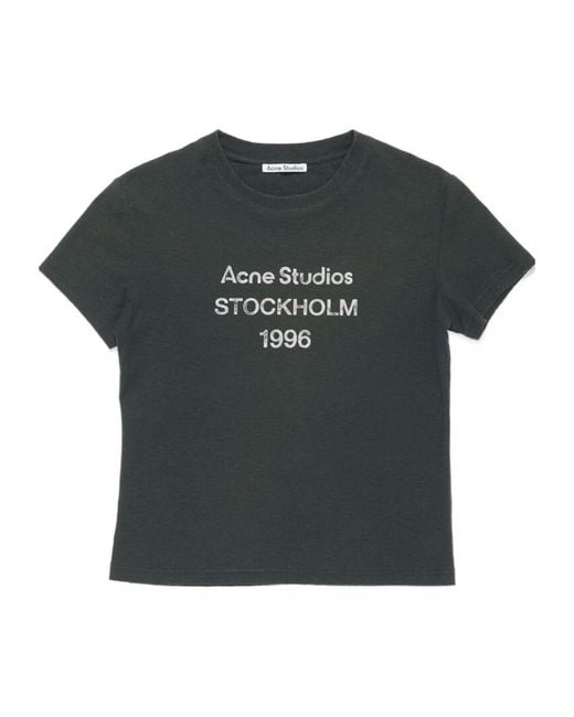 Acne Green Logo Printed Crewneck T-Shirt for men