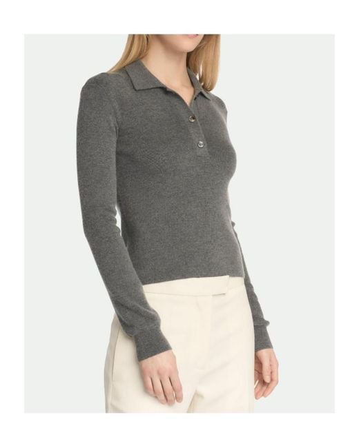 Malo Gray Ribbed Long-Sleeve Knitted Polo Top