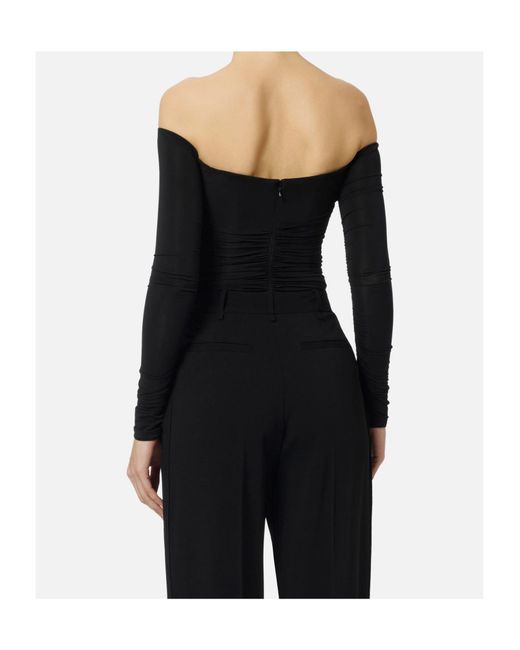 Elisabetta Franchi Black Lightweight Crêpe Jersey Bodysuit