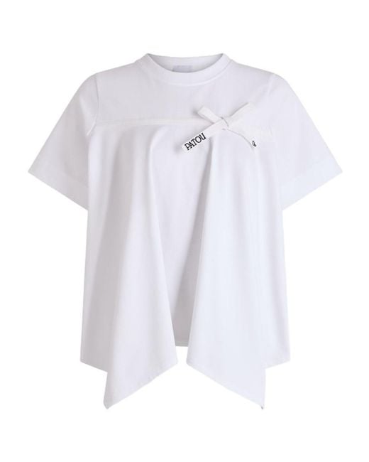 Patou White Draped Bow-Detail T-Shirt