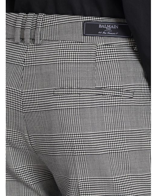 Balmain Gray Prince Of Wales Darted Trousers for men