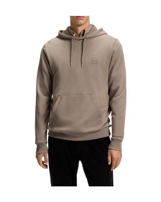 Boss Brown Wetalk Logo Patch Hoodie for men