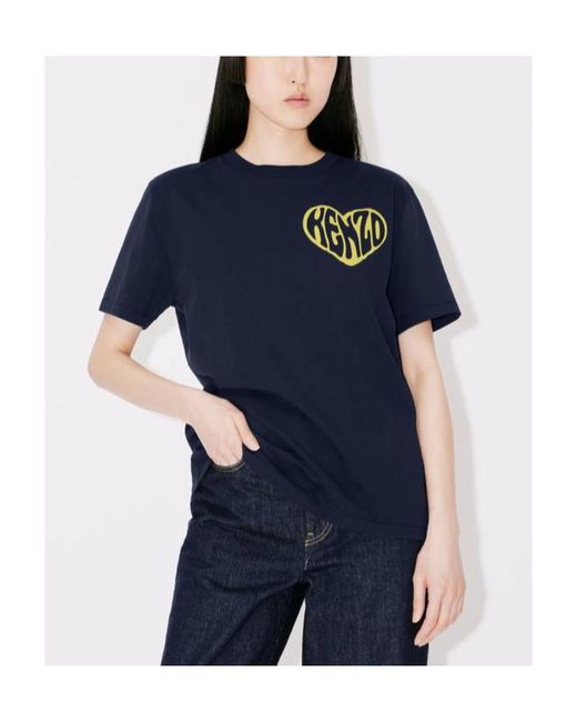 KENZO Blue Heart Printed Crewneck T-Shirt