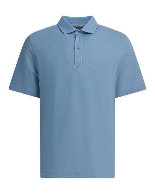 Brunello Cucinelli Blue Cotton Short-Sleeved Polo Shirt for men