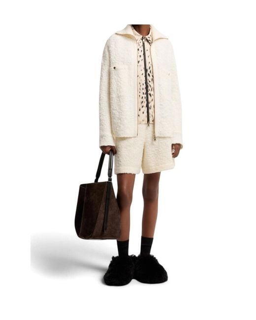 Moncler Natural Tweed Zip-Up Shirt Jacket