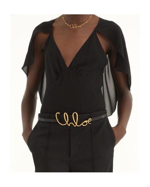 Chloé Black Cape-Detail Tank Top