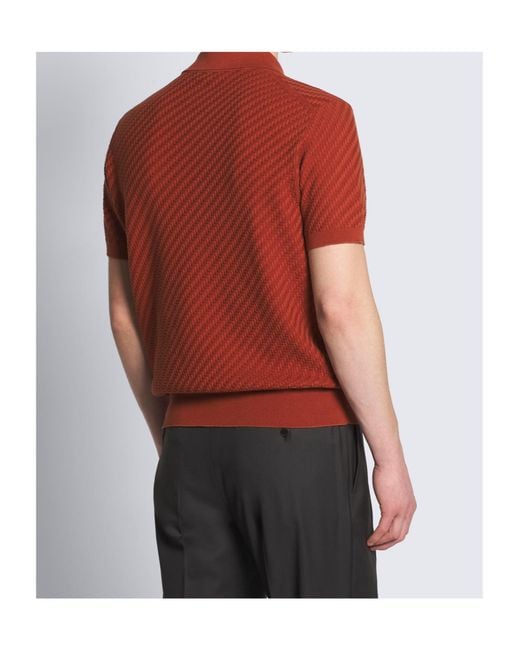 Brioni Red Brick Cotton, Silk And Cashmere Trama Weave Polo for men