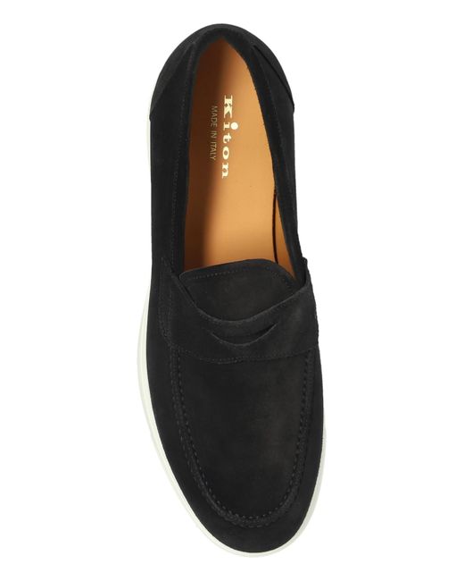 Kiton Black Contrast Sole Loafers for men