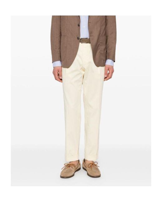 Incotex White Pleated Cuffed Pants for men