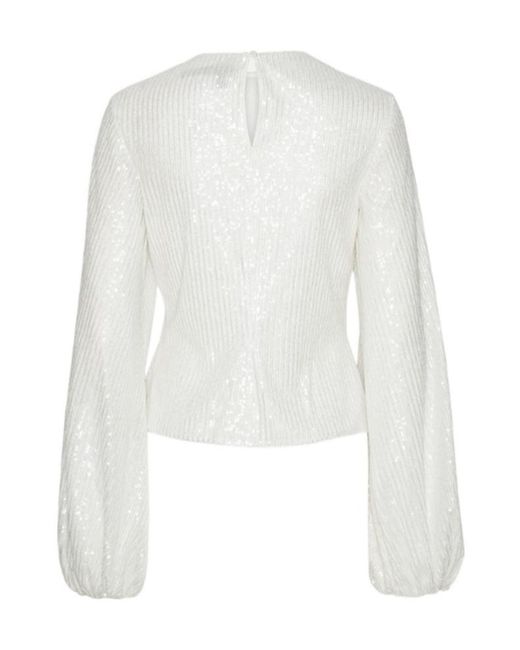 ROTATE BIRGER CHRISTENSEN White Sequin-Embellished Crewneck Top