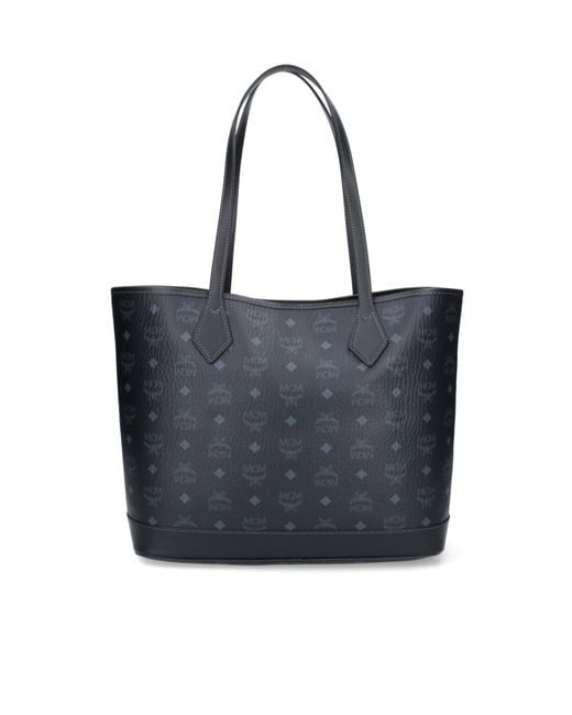 MCM Black Logo Plaque Monogram Tote Bag
