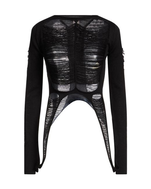 Rick Owens Black Wool Cropped Knit Top