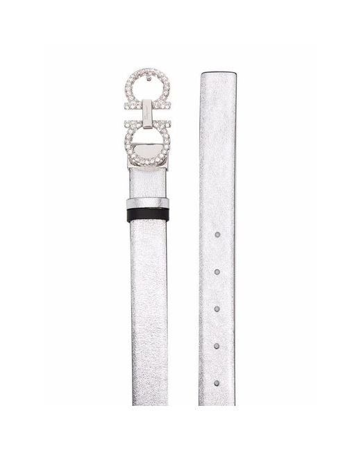 Ferragamo White Leather Logo-Lettering Belt