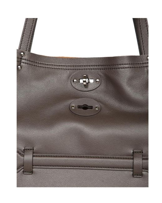 Zanellato Gray Medium A'Spasso Stud-Embellished Leather Tote Bag