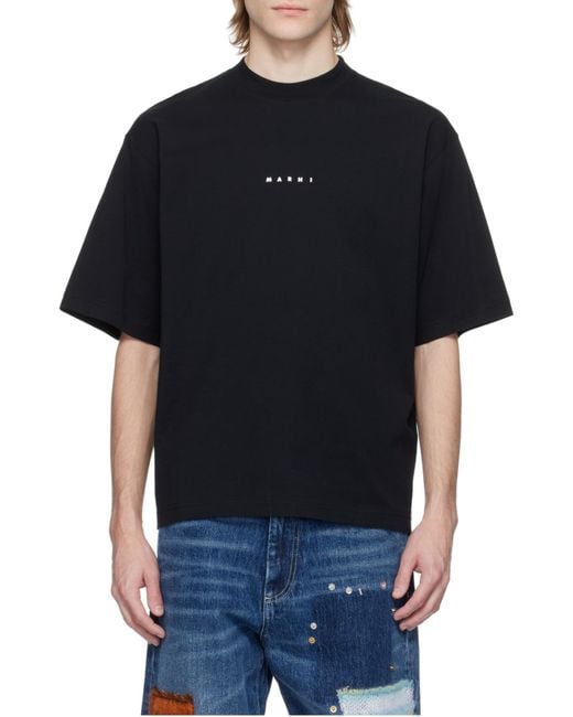 Marni Black Logo Printed Crewneck T-Shirt for men
