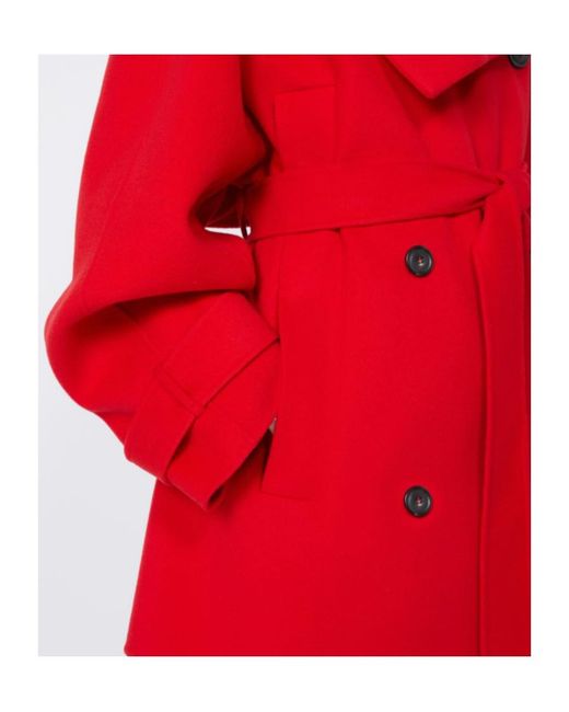Sportmax Red Double-Breasted Belted Coat