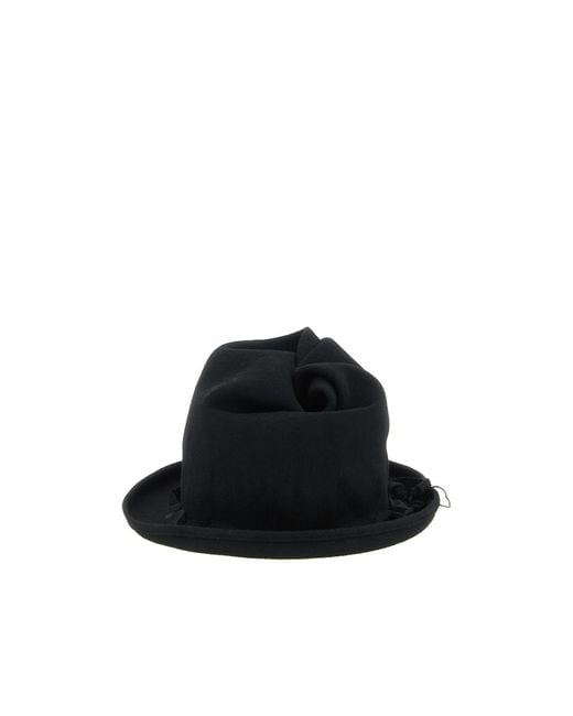 Yohji Yamamoto Black Ruffled-Trim Fedora Hat for men