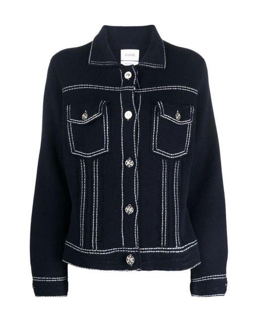 Barrie Blue Contrast-Stitching Button-Up Jacket