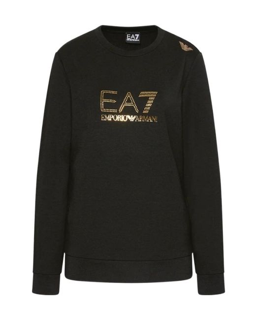 EA7 Black Stud-Detailed Long-Sleeved Crewneck T-Shirt