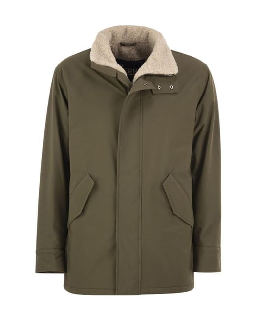 Herno Green Long Sleeved Shearling Collar Jacket for men