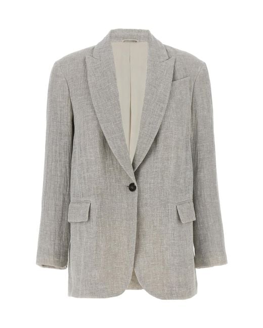 Brunello Cucinelli Gray Single-Breasted Blazer