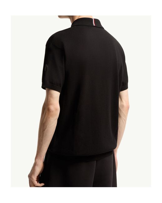 Moncler Black Logo Cotton Knit Polo for men