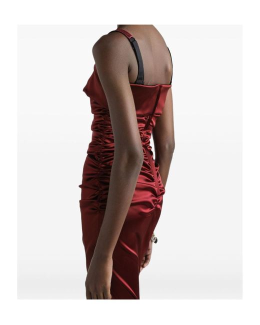 Dolce & Gabbana Red Battened Bodice Midi Satin Dress