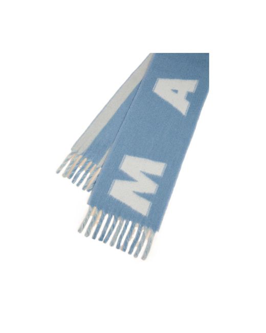 Marni Blue Striped Fringe Detailed Scarf