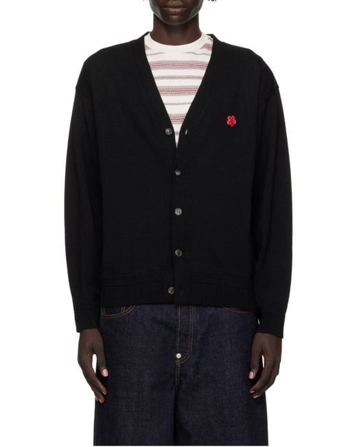 KENZO Black V-Neck Buttoned Cardigan for men