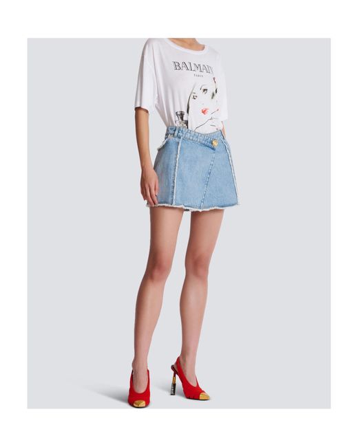 Balmain Blue Asymmetric Denim Skirt