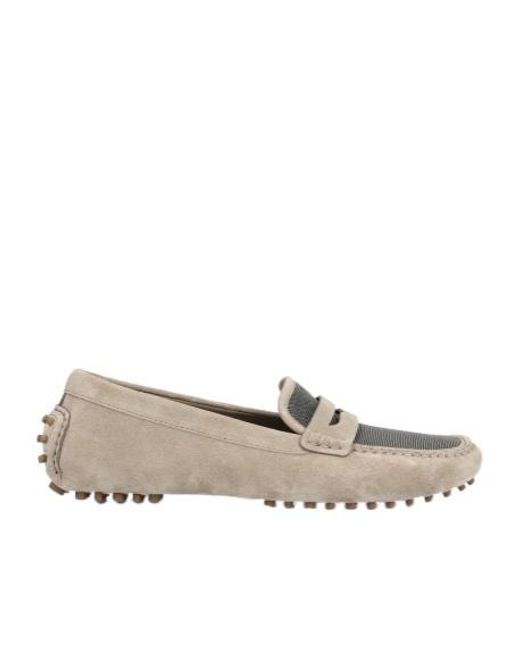 Brunello Cucinelli Gray Embellished Slip-On Loafers