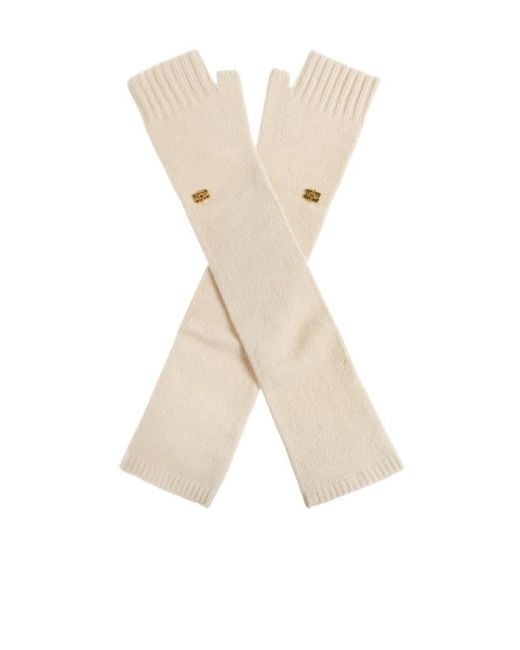 Ganni Natural Ribbed Logo-Detail Gloves