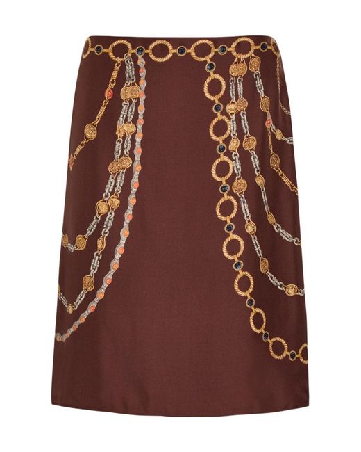 Versace Brown Printed Silk Midi Skirt