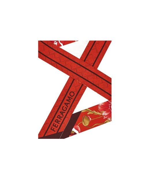 Ferragamo Red Floral Print Scarf