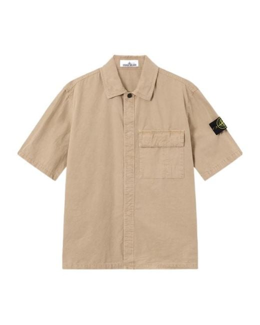 Stone Island Natural Short Sleeve Logo Patch Shirt for men