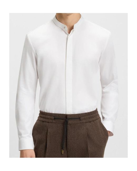 Boss White Mandarin Collar Shirt for men
