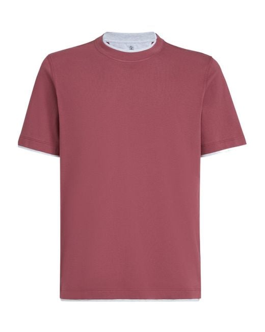 Brunello Cucinelli Pink Cotton Faux-Layered T-Shirt for men