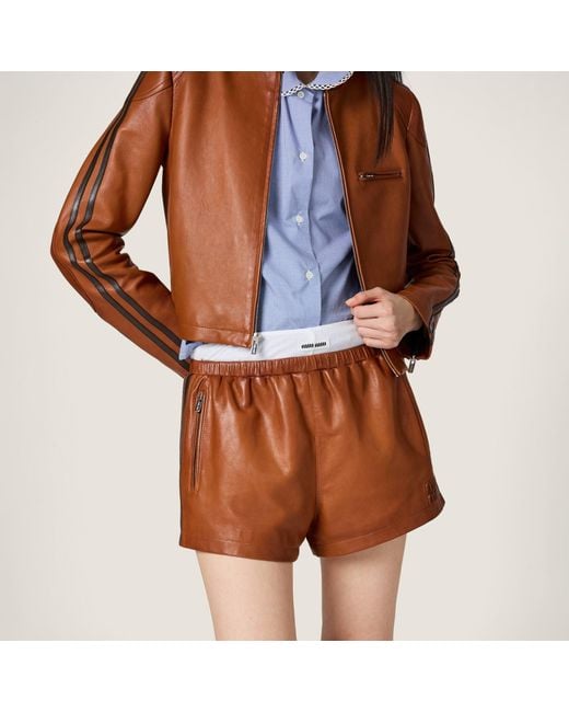 Miu Miu Brown Nappa Leather Shorts