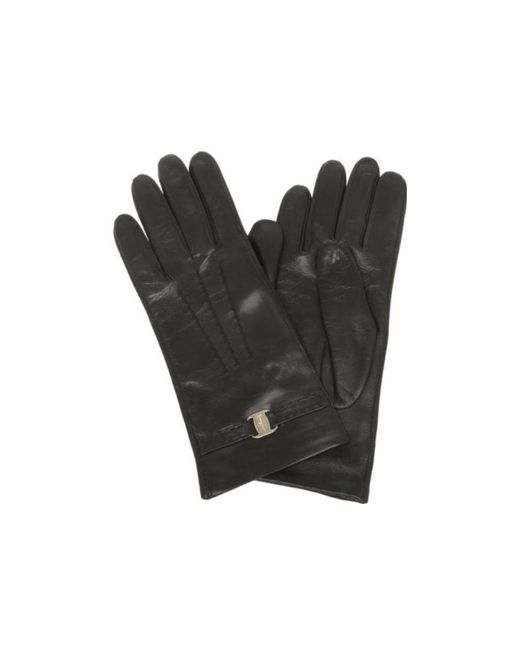 Ferragamo Black Logo Detail Gloves