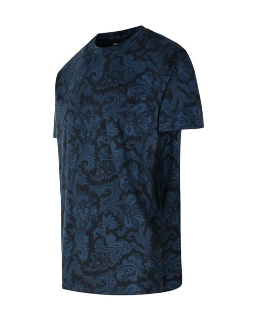 Etro Blue Paisley Printed Roundneck T-Shirt for men