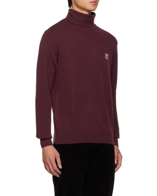 Maison Kitsuné Red High-Neck Logo Long-Sleeved Sweater for men